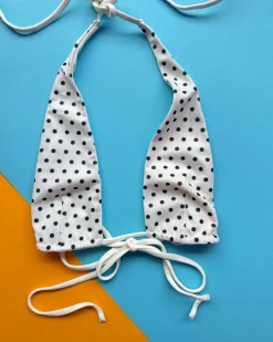 Belle Anna: Maris Halter Plunge Top - White Polka
