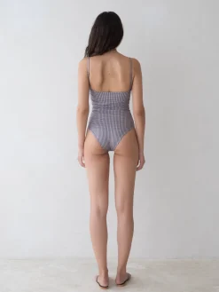 Belle Anna: Ruched Maillot - Brown Plaid