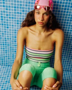 Caro Luna: Brenda Jacquard One Piece - Green Stripe