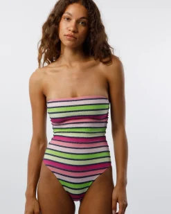 Caro Luna: Brenda Jacquard One Piece - Green Stripe