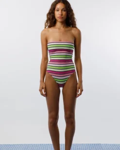 Caro Luna: Brenda Jacquard One Piece - Green Stripe