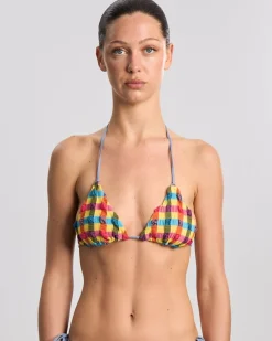 Caro Luna: Elsa Seersucker Triangle Bikini Top - S, Last One!