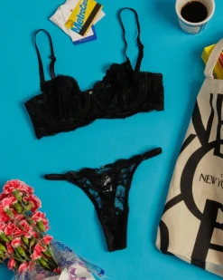 Clo: Fortuna Lace Adjustable String Thong - Black