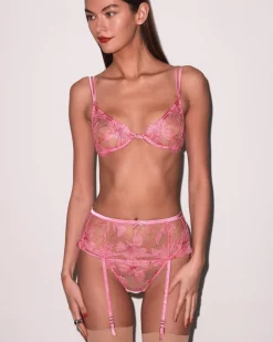 Fleur du Mal: Harper Embroidery G-String - Pink Cadillac