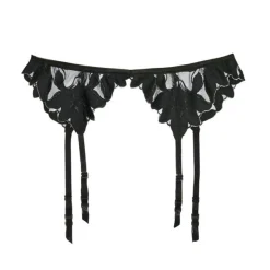 Fleur du Mal: Lily Embroidery Lace Garter Belt - Black
