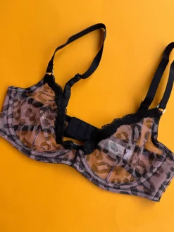 Fleur du Mal: Printed Sheer Tulle Demi Bra - Leopard Print