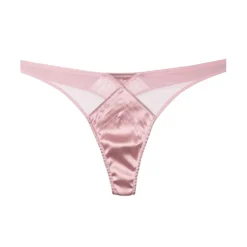 Fleur du Mal: Satin Top Stitch Thong - Rose