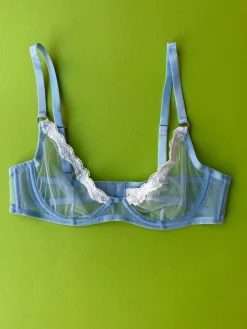 Fleur du Mal: Sheer Tulle Demi Bra - Light Sky