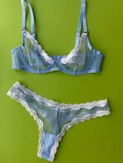 Fleur du Mal: Sheer Tulle Demi Bra - Light Sky