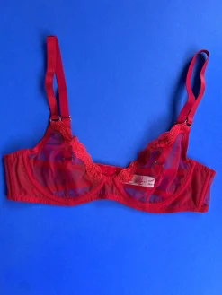Fleur du Mal: Sheer Tulle Demi Bra - Rouge