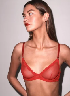 Fleur du Mal: Sheer Tulle Demi Bra - Rouge