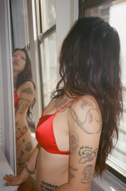 Fleur du Mal: Silk Satin Triangle Bra - Rouge