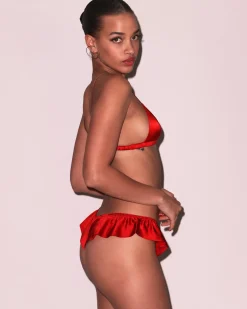 Fleur du Mal: Silk Satin Triangle Bra - Rouge