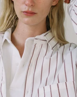 Gil Rodriguez: Big Button Up Top - Burgundy Stripe