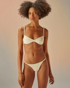 Haight: Lari Ribbed String Bikini Bottom - White Clay