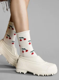 Hansel From Basel: Cherry Bomb Cashmere Crew Sock - Ivory