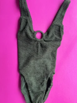 Hunza G: Celine Tortoise Shell One Piece - Metallic Khaki