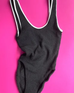 Hunza G: Faye Sporty Plunge One Piece - Black/White