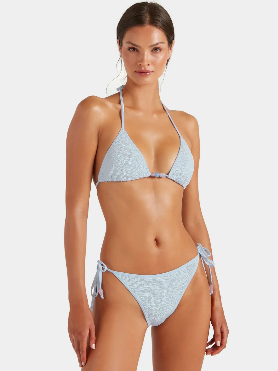 Hunza G: Gina Triangle Beaded Bikini Set - Metallic Ice Blue