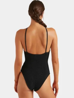 Hunza G: Jasmine High Neck with Tonal Hoop One Piece - Black