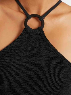 Hunza G: Jasmine High Neck with Tonal Hoop One Piece - Black