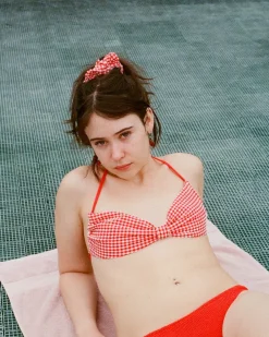 Hunza G: Kacey Halter Bandeau Bikini Set - Red Gingham