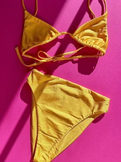 Jade Swim: Incline High Waisted Cheeky Bikini Bottom - Golden Sheen
