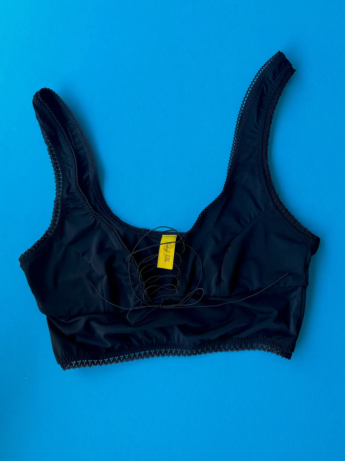 Kayleigh Peddie: Robbi Crop Lace Up Bra - Micro Black