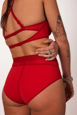 La Fille d'O: Lotus High Waisted Bikini Bottom - Red