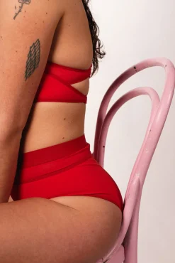 La Fille d'O: Lotus High Waisted Bikini Bottom - Red