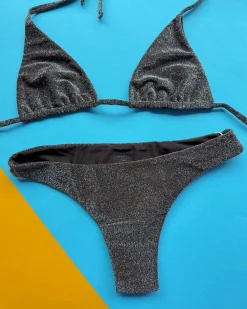 Mikoh: Ischia Minimal Triangle Bikini Top - Lurex Chocolate