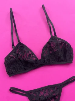 Miss Crofton: Micro Triangle Lace Bralette - Black