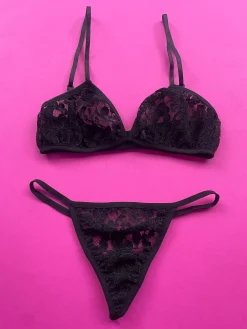 Miss Crofton: Micro Triangle Lace Bralette - Black