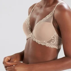 Natori: Feathers Contour Plunge Padded T-Shirt Bra - Cafe