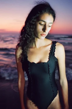 Sherris: Ruffle Corset One Piece - Black