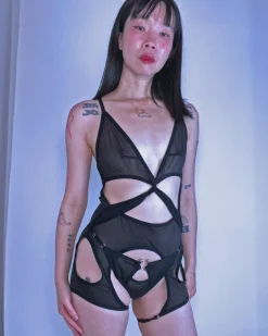 The End: Traveling Cutout Bodysuit - Black