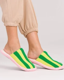 Verloop: Super Stripe Slide Slippers - Lime Green