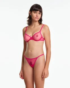 Yasmine Eslami: Jeanne Mesh Mini Thong - Indian Pink