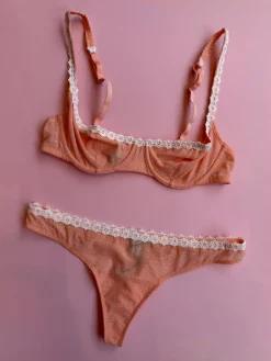 Yasmine Eslami: Tamara Flower Mesh Lace Balcony Bra - Orange Blossom