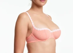 Yasmine Eslami: Tamara Flower Mesh Lace Balcony Bra - Orange Blossom
