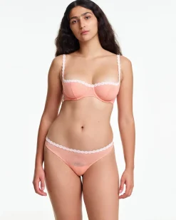 Yasmine Eslami: Tamara Flower Mesh Lace Balcony Bra - Orange Blossom