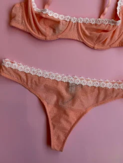 Yasmine Eslami: Tamara Flower Mesh Lace Thong - Orange Blossom