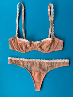 Yasmine Eslami: Tamara Flower Mesh Lace Thong - Orange Blossom
